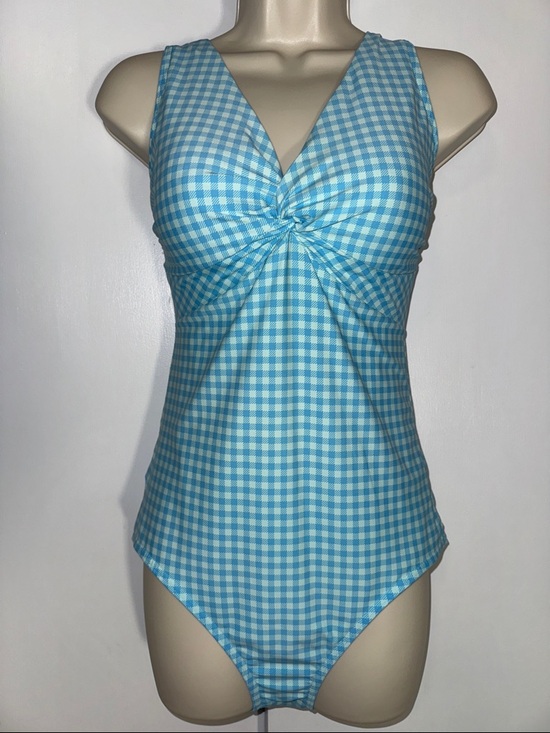 Lands' End Other - Lands’ End Blue Gingham One Piece Swimsuit w Twist Front Women’s 12 L